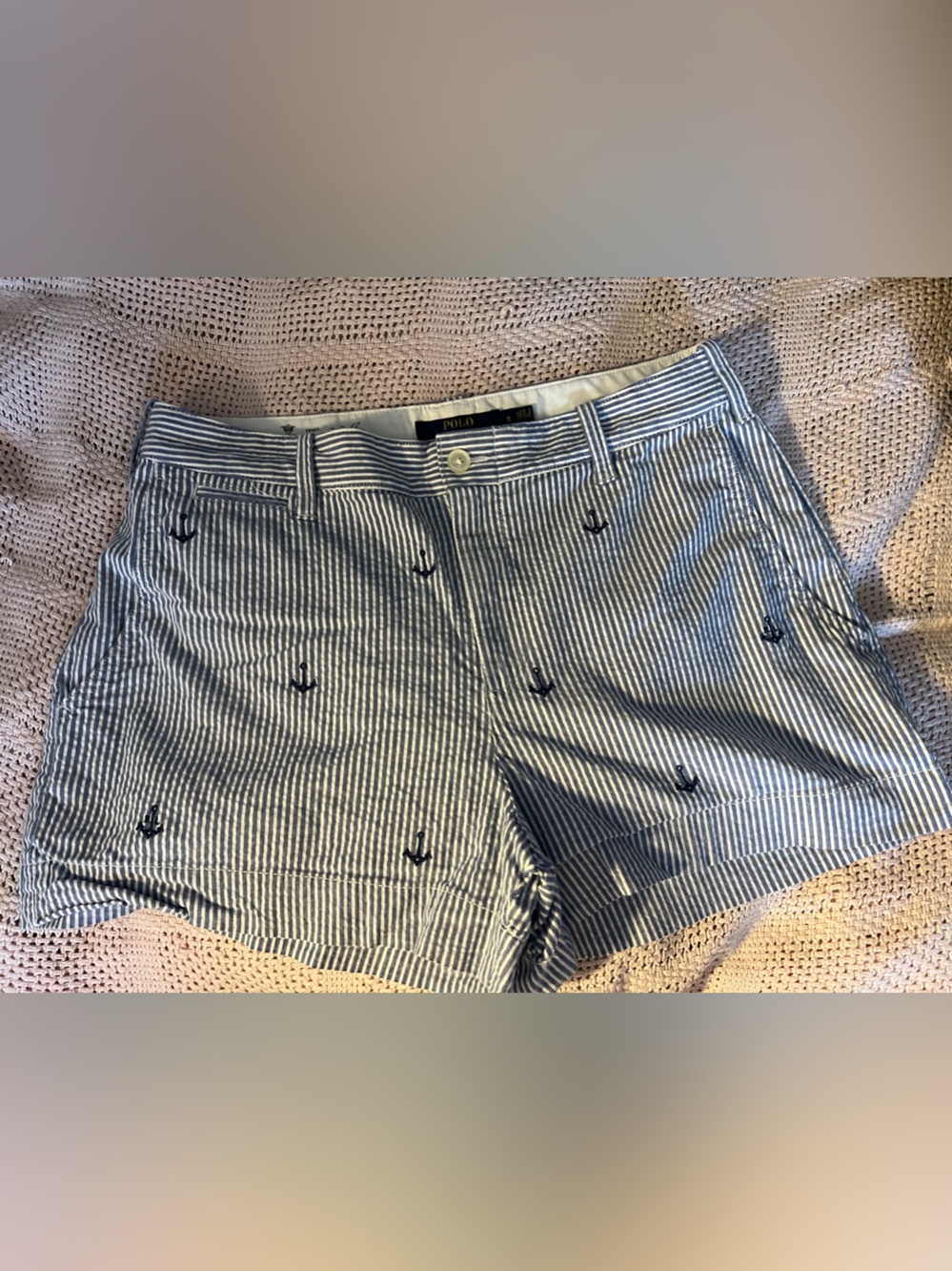 Polo by Ralph Lauren Navy & White Striped Anchor Embroidered Shorts 8